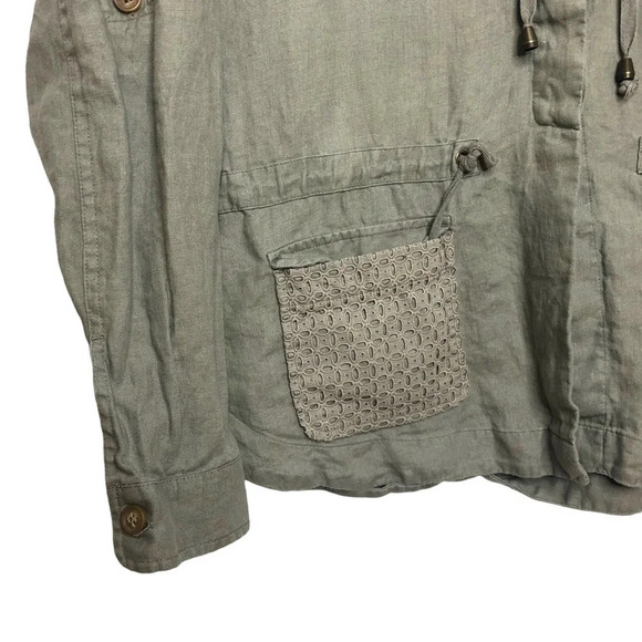 St. Tropez West 100% Linen Utility Style Button Front Jacket - Picture 3 of 8